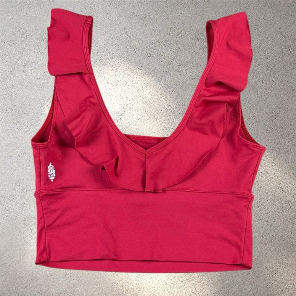 Free People Movement Bondi Crop Top Red Size M Ruffle Flutter Sleeve